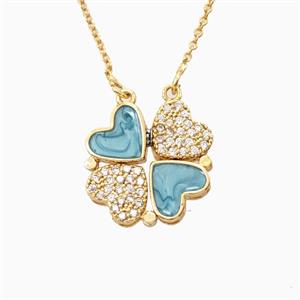 Copper Heart Clover Necklace Pave Zirconia Enamel Gold Plated, approx 18mm, 42-47cm length [FN56374]