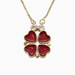 Copper Heart Clover Necklace Enamel Gold Plated, approx 15-16mm, 42-47cm length [FN56382]