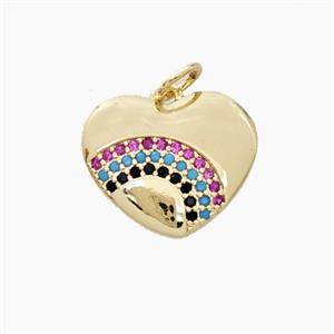 Copper Heart Pendant Pave Zirconia Rainbow Gold Plated, approx 14-16mm [FN56416]