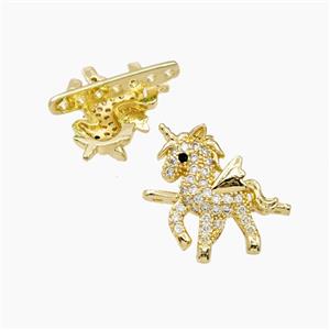 Copper Unicorn Beads Pave Zirconia Multi-holes Gold Plated, approx 18-20mm [FN56423]