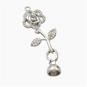 Copper Flower Pendant Pave Zirconia With Bail Platinum Plated, approx 12-40mm [FN56426]