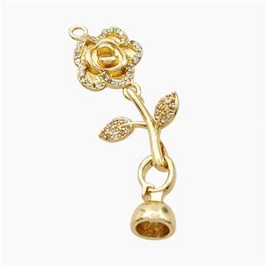 Copper Flower Pendant Pave Zirconia With Bail Gold Plated, approx 12-40mm [FN56427]