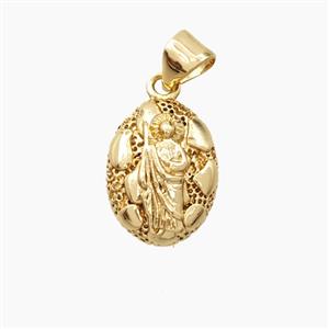 Bohemia Style Copper Jesus Pendant Oval Gold Plated, approx 11-15mm [FN56449]