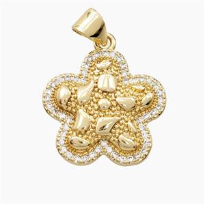 Bohemia Style Copper Flower Pendant Pave Zirconia Gold Plated, approx 18mm [FN56458]
