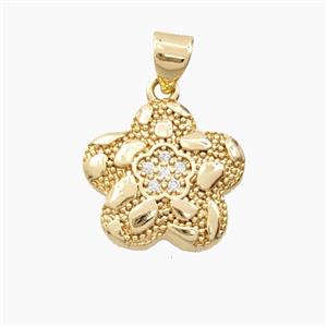 Bohemia Style Copper Flower Pendant Pave Zirconia Gold Plated, approx 16mm [FN56459]