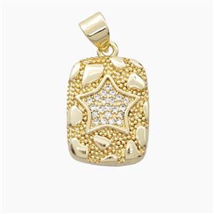 Bohemia Style Copper Rectangle Star Pendant Pave Zirconia Gold Plated, approx 13-17mm [FN56462]