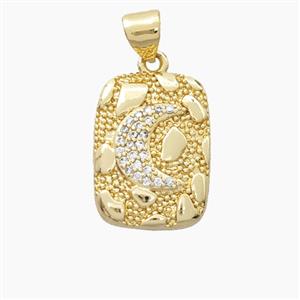 Bohemia Style Copper Rectangle Moon Pendant Pave Zirconia Gold Plated, approx 13-17mm [FN56463]