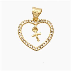 Copper Heart Cross Pendant Pave Zirconia Gold Plated, approx 5mm, 16mm [FN56466]