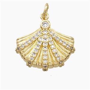 Copper Fan Pendant Pave Zirconia Gold Plated, approx 17-20mm [FN56467]