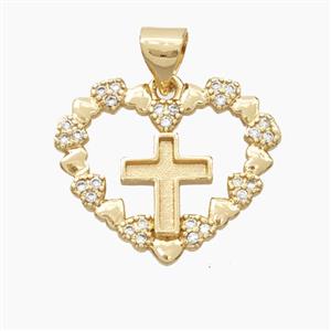 Copper Heart Cross Pendant Pave Zirconia Gold Plated, approx 20mm [FN56468]