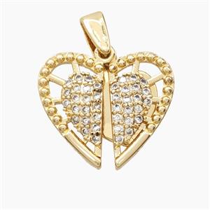 Copper Heart Pendant Pave Zirconia Gold Plated, approx 18mm [FN56469]