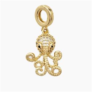 Copper Octopus Pendant Pave Zirconia Gold Plated, approx 15-18mm, 9mm dia [FN56480]