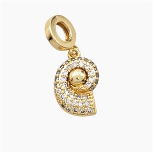 Copper Conch Shell Pendant Pave Zirconia Gold Plated, approx 12-15mm, 9mm dia [FN56485]