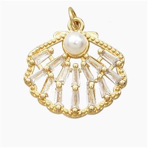 Copper Scallop Shell Pendant Pave Zirconia Resin Gold Plated, approx 20-22mm [FN56494]