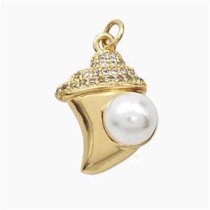 Copper Conch Shell Pendant Pave Zirconia Resin Gold Plated, approx 15-20mm [FN56496]