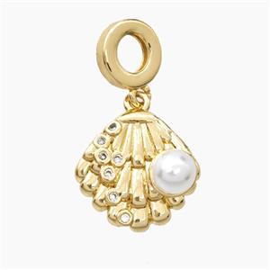 Copper Scallop Shell Pendant Pave Zirconia Resin Gold Plated, approx 17mm, 9mm dia [FN56498]