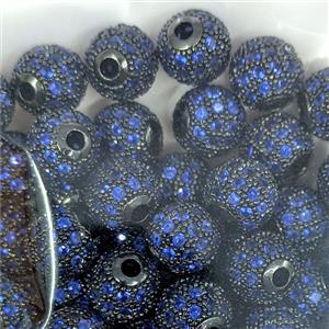 Copper Round Beads Micropave Blue Zirconia Black Plated, approx 10mm [FN56499-10MM]