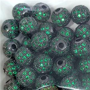 Copper Round Beads Micropave Green Zirconia Black Plated, approx 10mm [FN56500-10MM]