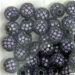 Copper Round Beads Micropave Purple Zirconia Black Plated, approx 10mm [FN56501-10MM]