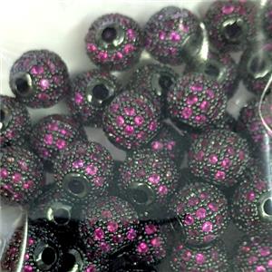 Copper Round Beads Micropave Fuchsia Zirconia Black Plated, approx 10mm [FN56502-10MM]