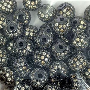 Copper Round Beads Micropave Champagne Zirconia Black Plated, approx 10mm [FN56503-10MM]