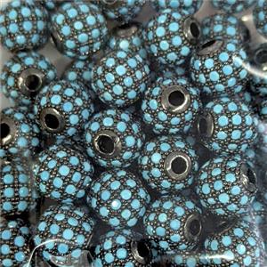 Copper Round Beads Micropave Turqblue Zirconia Black Plated, approx 8mm [FN56504-8MM]