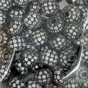 Copper Round Beads Micropave Zirconia Black Plated, approx 10mm [FN56505-10MM]