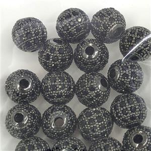 Copper Round Beads Micropave Zirconia Black Plated, approx 10mm [FN56506-10MM]