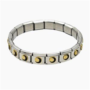 Raw Stainless Steel Module Bracelet With Moon Enamel, approx 9-10mm, 17cm length [FR11629]