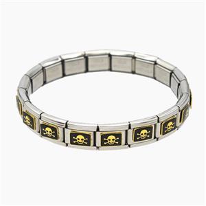 Raw Stainless Steel Module Bracelet With Skull Enamel, approx 9-10mm, 17cm length [FR11638]