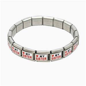 Raw Stainless Steel Module Bracelet With Heart MySister, approx 9-10mm, 17cm length [FR11645]