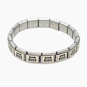 Raw Stainless Steel Module Bracelet With Kiss, approx 9-10mm, 17cm length [FR11647]