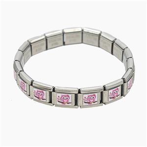 Raw Stainless Steel Module Bracelet With Owl, approx 9-10mm, 17cm length [FR11652]
