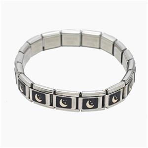 Raw Stainless Steel Module Bracelet With Moon, approx 9-10mm, 17cm length [FR11656]