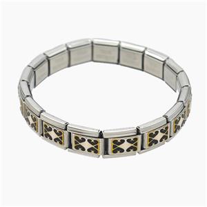Raw Stainless Steel Module Bracelet With Heart, approx 9-10mm, 17cm length [FR11657]