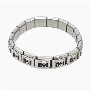 Raw Stainless Steel Module Bracelet With Camera, approx 9-10mm, 17cm length [FR11663]