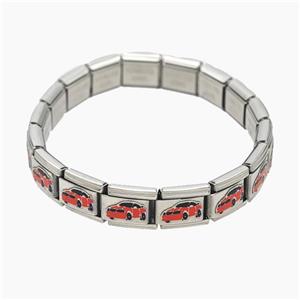Raw Stainless Steel Module Bracelet Red Car, approx 9-10mm, 17cm length [FR11664]