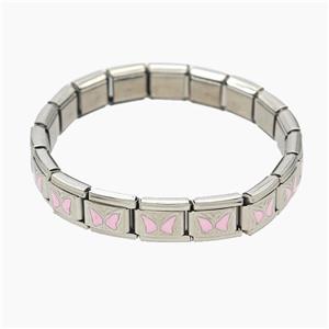 Raw Stainless Steel Module Bracelet With Pink Butterfly, approx 9-10mm, 17cm length [FR11665]