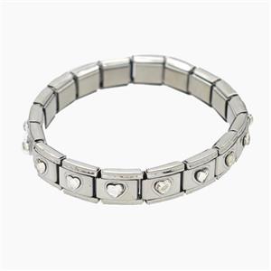 Raw Stainless Steel Module Bracelet Pave Acrylic Heart, approx 9-10mm, 17cm length [FR11666]
