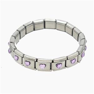 Raw Stainless Steel Module Bracelet Pave Acrylic Heart, approx 9-10mm, 17cm length [FR11667]