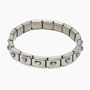 Raw Stainless Steel Module Bracelet Pave Acrylic Heart, approx 9-10mm, 17cm length [FR11669]