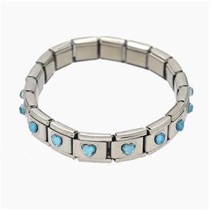 Raw Stainless Steel Module Bracelet Pave Acrylic Heart, approx 9-10mm, 17cm length [FR11670]