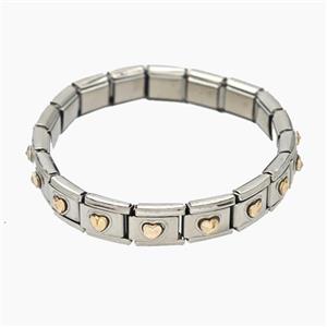 Raw Stainless Steel Module Bracelet Pave Acrylic Heart, approx 9-10mm, 17cm length [FR11671]