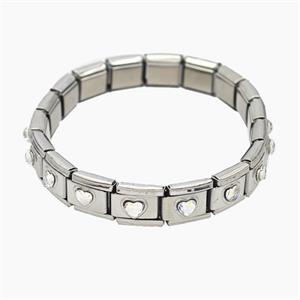 Raw Stainless Steel Module Bracelet Pave Acrylic Heart, approx 9-10mm, 17cm length [FR11672]
