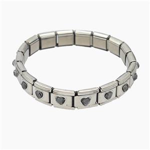 Raw Stainless Steel Module Bracelet Pave Acrylic Heart, approx 9-10mm, 17cm length [FR11673]