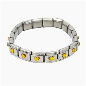 Raw Stainless Steel Module Bracelet Pave Acrylic Heart, approx 9-10mm, 17cm length [FR11674]