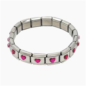 Raw Stainless Steel Module Bracelet Pave Acrylic Heart, approx 9-10mm, 17cm length [FR11675]