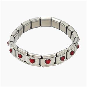Raw Stainless Steel Module Bracelet Pave Acrylic Heart, approx 9-10mm, 17cm length [FR11676]