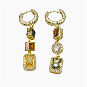 Copper Hoop Earrings Pave Zirconia Gold Plated, approx 6-32mm, 15mm dia [FR11679]