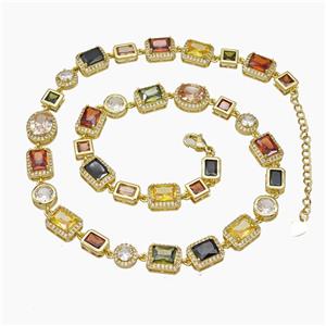 Copper Necklace Pave Zirconia Gold Plated, approx 6mm, 9-11mm, 43-48cm length [FR11681]